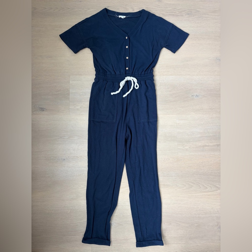 Roolee Navy Short-Sleeve Drawstring Jumpsuit